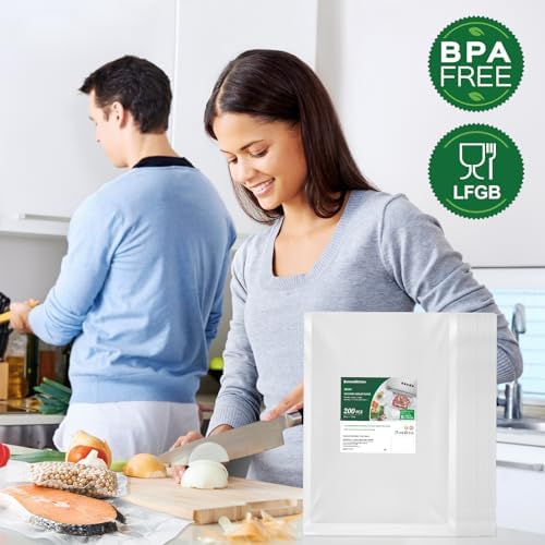 Bonsenkitchen Precut Vacuum Sealer Bags 200 Quart 8" x 12", BPA Free, Commercial Grade Textured Food Vacuum Sealer Bag, Thick Embossed Bags for Storage and Sous Vide Cooking VB3208