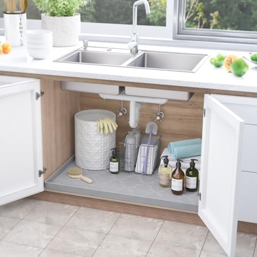 SIKADEER 34" x 22" Under Sink Mat Waterproof, Silicone Mat Kitchen Drawer Shelf and Cabinet Liner, Sink Protector for Kitchen Organizers and Storage, Boot Tray Pet Food Mats
