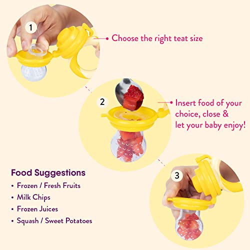 NatureBond Baby Food Feeder/Fruit Feeder Pacifier Nibbler (2 Pack) - Infant Teething Toy Teether Weaning in Appetizing Colors | + Additional Silicone Sacs