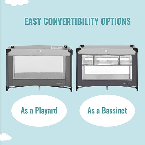 Dream On Me Zazzy Portable Playard with Bassinet in Grey, Packable and Easy Setup Baby Playard, Lightweight and Portable Playard for Baby with Mattress and Travel Bag