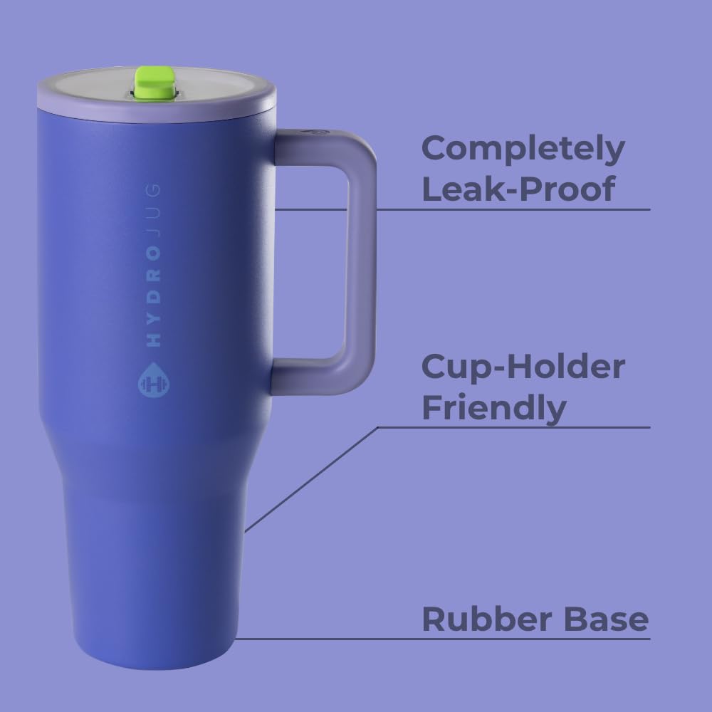 HydroJug Traveler - 40 oz Water Bottle with Handle & Flip Straw - Fits in Cup Holder, Leak Resistant Tumbler-Reusable Insulated Stainless Steel & Rubber Base - Gifts for Women & Men, Lime Rickey