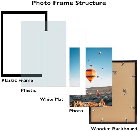 16.5x23.4 A2 Picture Frame Black with 11.7x16.5 A3 Mat, Display Photo 11.7x16.5 with Mat or 16.5 x 23.4 Without Mat, Wall Hanging Large Frame with Plexiglass, Black