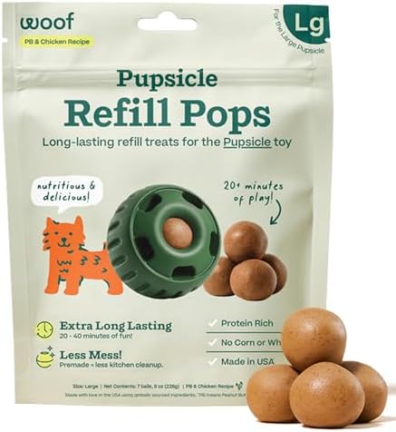 WOOF Pupsicle Chicken Refill Pops, Delicious Long Lasting Dog Treats, Wholesome Ingedients, Pre-Made Large Pupsicle Refills Pops- for Dogs 25-75 lbs - 7 Count