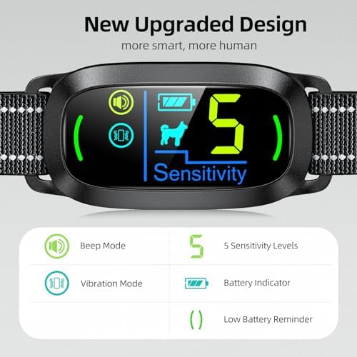 Dog Bark Collar for Large Medium Small Dogs, Rechargeable Smart Bark Collar, Anti Barking Training Collar with 5 Adjustable Sensitivity Beep Vibration (Black)