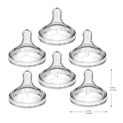 Dr. Brown's Natural Flow Preemie Flow Wide-Neck Baby Bottle Silicone Nipple, Slowest Flow, 0m+, 100% Silicone Bottle Nipple, 6 Pack