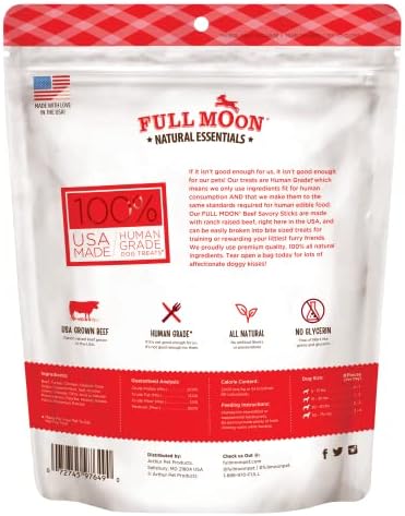 Full Moon All Natural Human Grade Dog Treats, Essential Beef Savory Sticks, 22 Ounce, 1.375 Pound (Pack of 1)