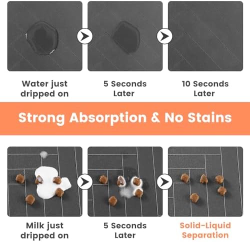 Pet Feeding Mat-Absorbent Pet Placemat for Food and Water Bowl, with Waterproof Rubber Backing, Quick Dry Water Dispenser Mat for Dog and Cat (17"x27", Striped Dark Gray)
