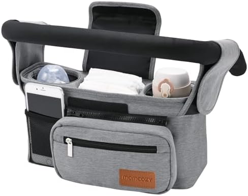 Momcozy Universal Stroller Organizer with Insulated Cup Holder Detachable Phone Bag & Shoulder Strap, Fits for Stroller like Uppababy, Baby Jogger, Britax, BOB, Umbrella and Pet Stroller