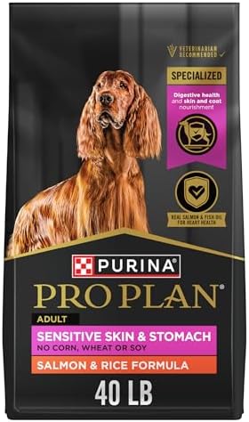 Purina Pro Plan Sensitive Skin and Stomach Dog Food Dry, Adult Salmon & Rice Formula, Digestive Health - 40 lb. Bag
