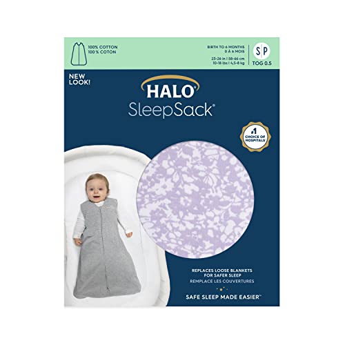 HALO SleepSack, 100% Cotton Wearable Blanket, Swaddle Transition Sleeping Bag, TOG 0.5, Aster Flowers-purple, Medium, 6-12 Months