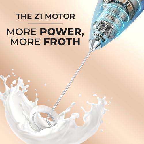 Zulay Kitchen Milk Frother Wand (2 Batteries Included), Handheld Drink Mixer - Easy-Clean & Electric Coffee Frother for Frappe, Matcha - Black/Dark Blue/Teal Blend