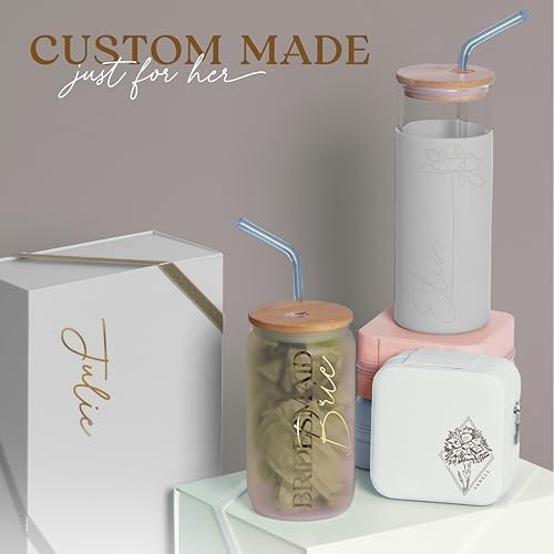 Bridesmaid Proposal Gift Set for Elegant Will You Be My Matron or Maid of Honor Gift Box, Personalized Asking Flower Girl or Junior Bridesmaid Bag with Cream Spa Party Favor Kit (BE1) (White, Glam)