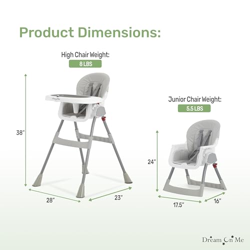 Dream On Me Portable 2-in-1 Tabletalk High Chair, Convertible Compact High Chair, Light Weight Portable Highchair, Grey