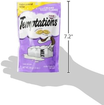 Temptations Classic Crunchy and Soft Cat Treats, Creamy Dairy Flavor, 3 oz. Pouch (Pack of 12)