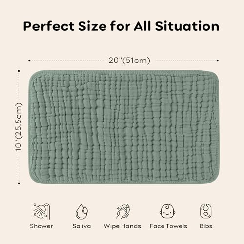 Looxii Muslin Burp Cloths 6 Pack - 20" x 10" - Ultra Soft & Absorbent, 6-Layer 100% Cotton for Spit Up & Drool- Gentle Baby Burping Cloth, Newborn Boys Girls Essentials, Dark Green