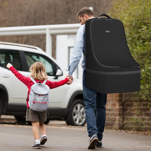 YOREPEK Padded Car Seat Backpack for Air Travel, Baby Travel Essentials for Flying, Car Seat Protector Bag for Baby Travel, Car Seat Bag for Airplane Travel (All Black)