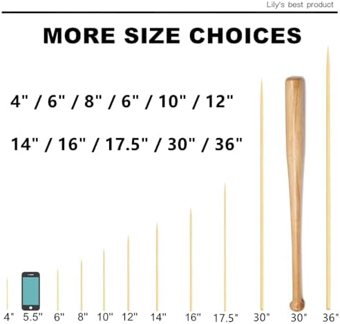 HOPELF 16" Natural Bamboo Skewers Sticks for BBQ,Kabob,Grilling,Barbecue,Kitchen,Roasting,Marshmallows,Plant Stakes,Crafting.Φ=4mm, More Size Choices 6"/8"/10"/12"/14"/30"(100 PCS)