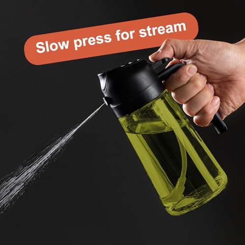CXINYI - 16oz/470ml Olive Oil Dispenser for Kitchen with Stickers - 2 in 1 Olive Oil Sprayer for Cooking, Air Fryer, and Salad, Black&Green (Light-Proof Kitchen Gadget)