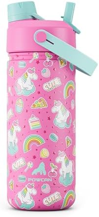 18 oz Kids Water Bottle for School: Leakproof, 2-in-1 Straw Spout Lid, BPA-Free, Easy Carry, Keep Cold 24H, Insulated Stainless Steel Cup for Backpack, Sports, Camping, Trip, Gift, Home (Cute Unicorn)