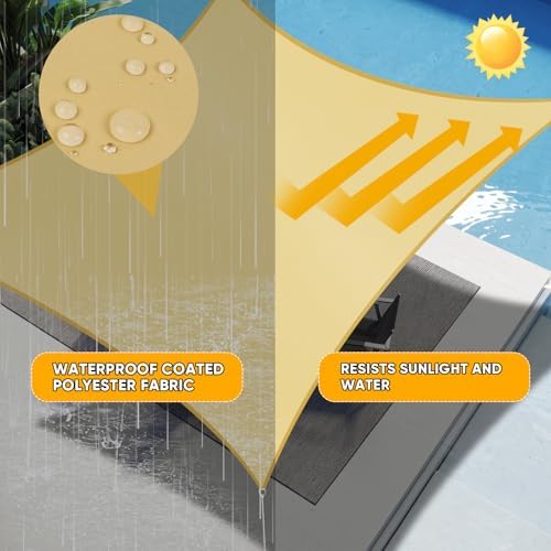 Shade&Beyond Waterproof Sun Shade Sail, 9'x19' Sand Rectangular, UV Resistant Rain Canopy, Curved Edges Shade Cloth for Garden Yard Activities (We Make Custom Size)