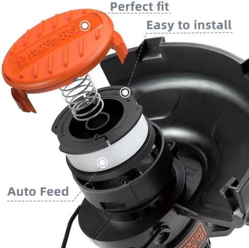 10 Pack Weed Eater String Compatible with Black+Decker, AF-100 0.065" Weed Wacker String Refill 240ft Automatic Feed String Trimmer Replacement Spool Line for Black&Decker(8 Spool+2 Cap+2 Spring)
