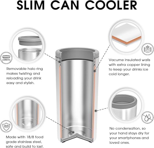 TILUCK Skinny Can Cooler for Slim Beer & Hard Seltzer, Stainless Steel, Doucle-Walled Stainless Steel Insulated Slim Cans, Standard 12 oz (Cactus)