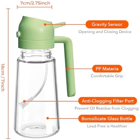 YARRAMATE 2Pcs 16oz/470ml 2 in 1 Oil Sprayer for Cooking with Stickers, Food-grade Glass Oil Spray Bottle, Oil Dispenser and Oil Sprayer for Kitchen, Salad, Frying, BBQ (White & Green)