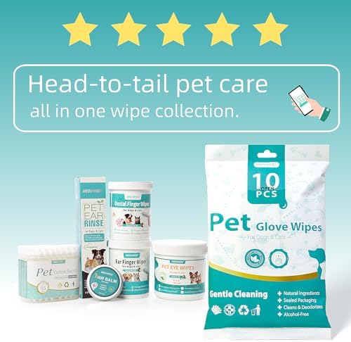 Ear Cleaner Finger Wipes 120 Counts, Dog Ear Cleaner, Grooming Kit Care for Dogs and Cats, Soft & Easy Otic Cleaning Pads, Remove Wax, Dirt & Stop Smelly, Itchy, Non-Irritating, Coconut Scent