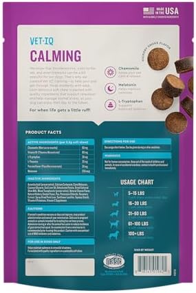 VetIQ Calming Support Supplement for Dogs, Calming Chews Help Manage Stress and Promote Relaxation, Anxiety Relief for Dogs, Made in The USA, 60 Count
