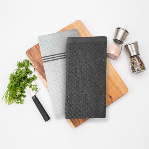 Infinitee Xclusives 100% Cotton Kitchen Towels - 15x25 Inch Ultra Soft Tea Towel, Super Absorbent Terry Dish Towels for Kitchen Linens |Grey|