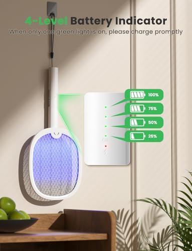 YISSVIC Electric Fly Swatter Foldable Bug Zapper Racket 2 in 1 Mosquito Killer with Purple Attractant Light Rechargeable 1800mAh for Indoor Home Backyard Patio Camping