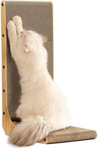 FUKUMARU Cat Scratcher, 26.8 Inch L Shape Cat Scratch Pad Wall Mounted, Cat Scratching Cardboard with Ball Toy for Indoor Cats, Large Size