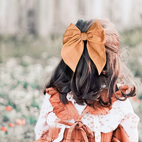 Niceye Fable Girls Hair Bows Cotton Linen Alligator Hair Clips or Little Girls Toddlers Kids Neutral Handmade Hair Accessories - 5.5” bow
