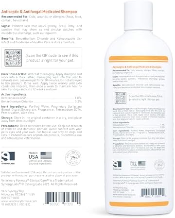 Veterinary Formula Clinical Care Antiseptic and Antifungal Medicated Shampoo for Dogs & Cats, 16 Fl Oz – Helps Alleviate Scaly, Greasy, red Skin – Paraben, Dye, Soap-Free (2 Pack)