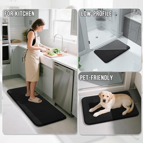 Yimobra Memory Foam Bath Mat, Super Soft Absorbent Bathroom Rug Non Slip 24x17 Inch, Quick Dry, Machine Washable Floor Carpet for Tub Shower, Home Decor Accessories, Black