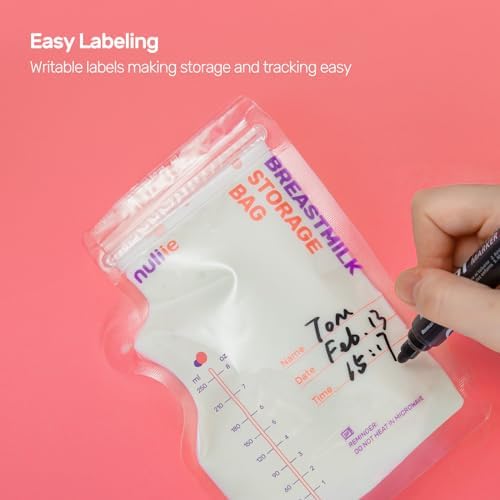 Nuliie 300 Pcs Breastmilk Storage Bags, 8 OZ Breast Milk Storing Bags, BPA-Free, Milk Storage Bags with Pour Spout for Breastfeeding, Self-Standing Bag, Space Saving Flat Profile