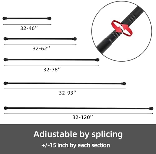 2 Pack Black Curtain Rods for windows 32 to 48 inch, 5/8 inch Splicing Heavy Duty Metal Curtain Rod Set with Brackets