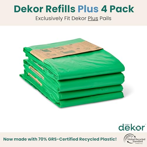 Diaper Dekor Plus Diaper Pail Refills | 4 Count Unscented | Exclusive End-of-Liner Marking | Thick, Quick & Easy to Replace | Most Economical Refill System | for Original and Eko Style Pails