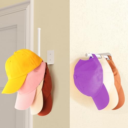 2 Pack Hat Racks for Baseball Caps, Stainless Steel Hat Organizer for Baseball Cap, Hat Holder Storage Organizer, Hat Hanger Strong Adhesive/Wall Drilled for Door, Bedroom, Closet(White 6 in)