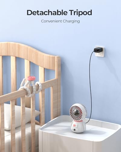 Koonie Astronaut Portable Stroller Fan, Baby-Safe Clip-on with Detachable Flexible Tripod, 3-Speeds, 270° Rotation, Rechargeable Battery-Operated, Handheld Gear for Car Seats, Cribs, Treadmills,Travel