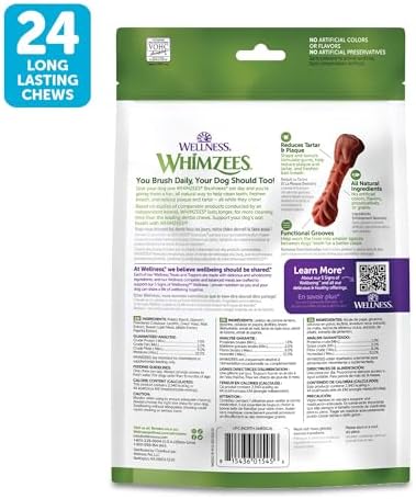 Whimzees Wellness Brushzees Dog Dental Treats, Natural Chews, Small Size Stick, (24 Count)