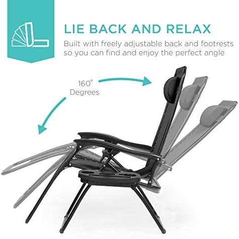 Best Choice Products Set of 2 Adjustable Steel Mesh Zero Gravity Lounge Chair Recliners w/Pillows and Cup Holder Trays - Black