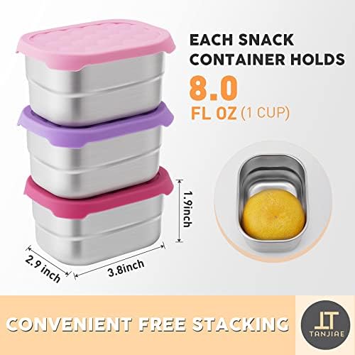 Small (1 CUP) Stainless Steel Snack Containers for Kids | Easy Open Leak Proof Food Containers with Silicone Lids - Perfect Metal Toddler Lunch Box for Daycare and School (8oz)