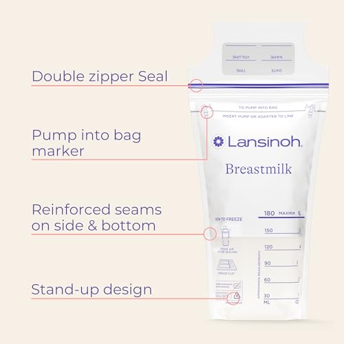 Lansinoh Breastmilk Storage Bags, 200 Count Value Pack, Baby Essentials, Fast Freeze & Thaw Breast Milk Bags for Baby Bottle Feeding, Superior Strength & Stretch, 6 Ounce