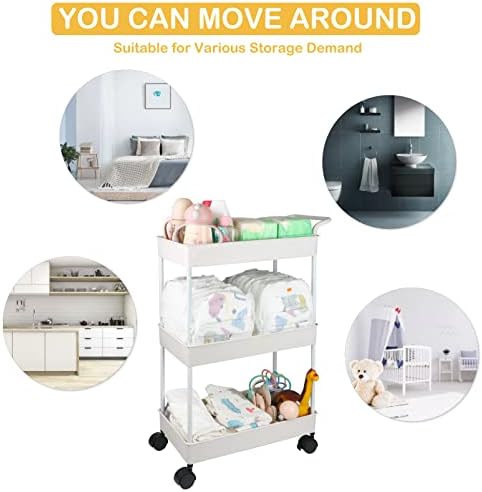Baby Diaper Caddy, Plastic Movable Cart for Newborn Nursery Essentials Diaper Storage Caddy Organizer for Changing Table & Crib, Easy to Assemble, Beige