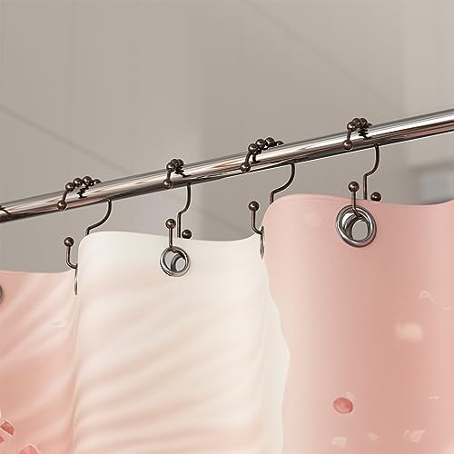 Titanker Shower Curtain Hooks Rings, Rust-Resistant Metal Double Glide Shower Hooks for Bathroom Shower Rods Curtains, Set of 12 Hooks - Bronze