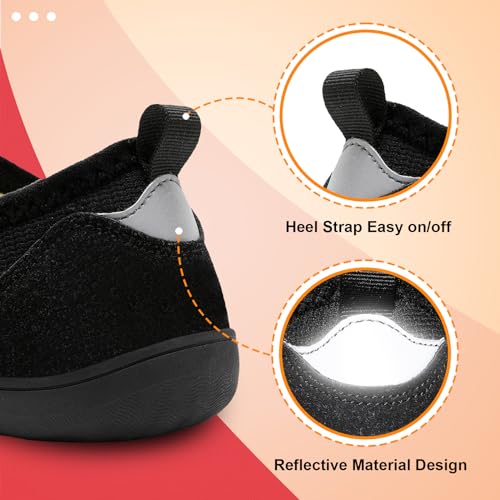 LeIsfIt Mens Slippers Wide House Shoes Adjustable Diabetic Shoes Arthritis Swollen House Slippers Indoor Outdoor Black Size 8.5