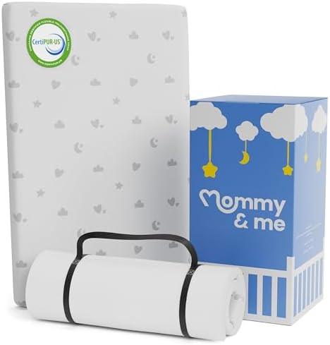 Mommy&Me Pack and Play Mattress Pad (38"x26"x1") with Soft Washable Breathable Cover, Waterproof, CertiPUR-US Certified Foam, Pack&Play Topper - Portable Foam Mini Crib Mattress for Baby Toddler