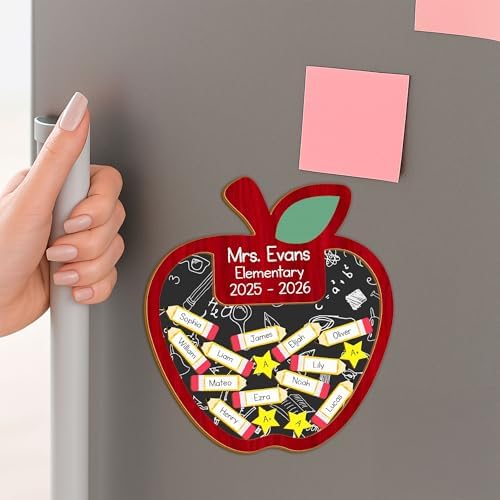 Personalized Apple Classroom Board β 2025-2026 Teacher Name Sign with Student Pencil Tags β Back to School Classroom Decor, Teacher Appreciation Gift
