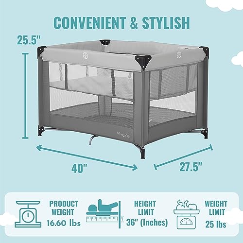 Dream On Me Zazzy Portable Playard with Bassinet in Grey, Packable and Easy Setup Baby Playard, Lightweight and Portable Playard for Baby with Mattress and Travel Bag